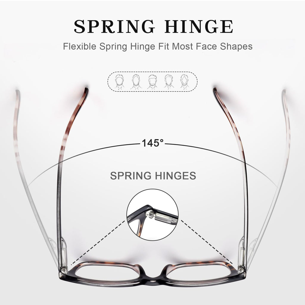 CHOFILORD 6 Pack Fashion Reading Glasses for Women Men Blue Light Blocking Oversized Square Readers with Spring Hinge (6 Pack Mix, 2.00)