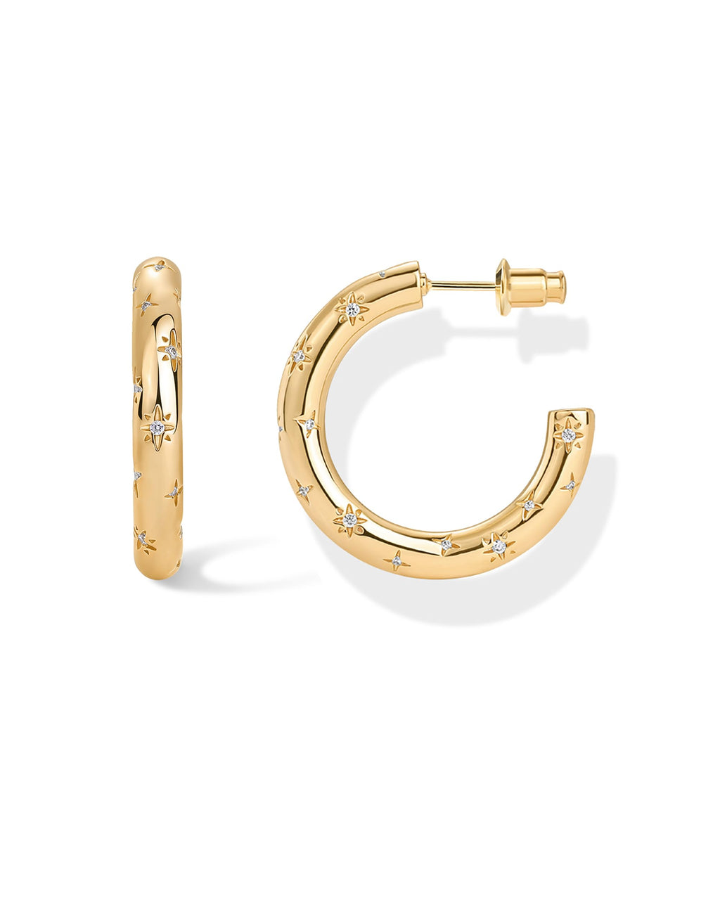 PAVOI CZ Chunky Hoop Earrings for Women, Yellow Gold, Size 30 Millimeters