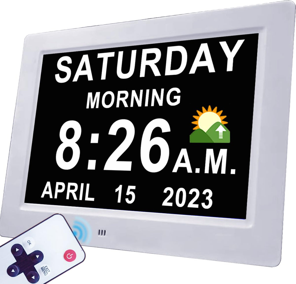 27 Alarms Digital Clock with Voice-Talking Time, Auto DST, 20 Custom Reminders, 10-Level Night Dimmer, Sleep Trainer, Day Date Week Calendar Clock for Seniors Dementia Alzheimers- 7 Inch with Remote