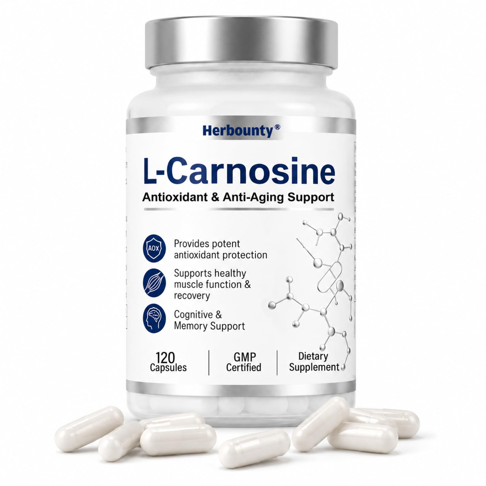 Herbounty L-Carnosine Supplement 500mg, 120 Capsules Vitality Support