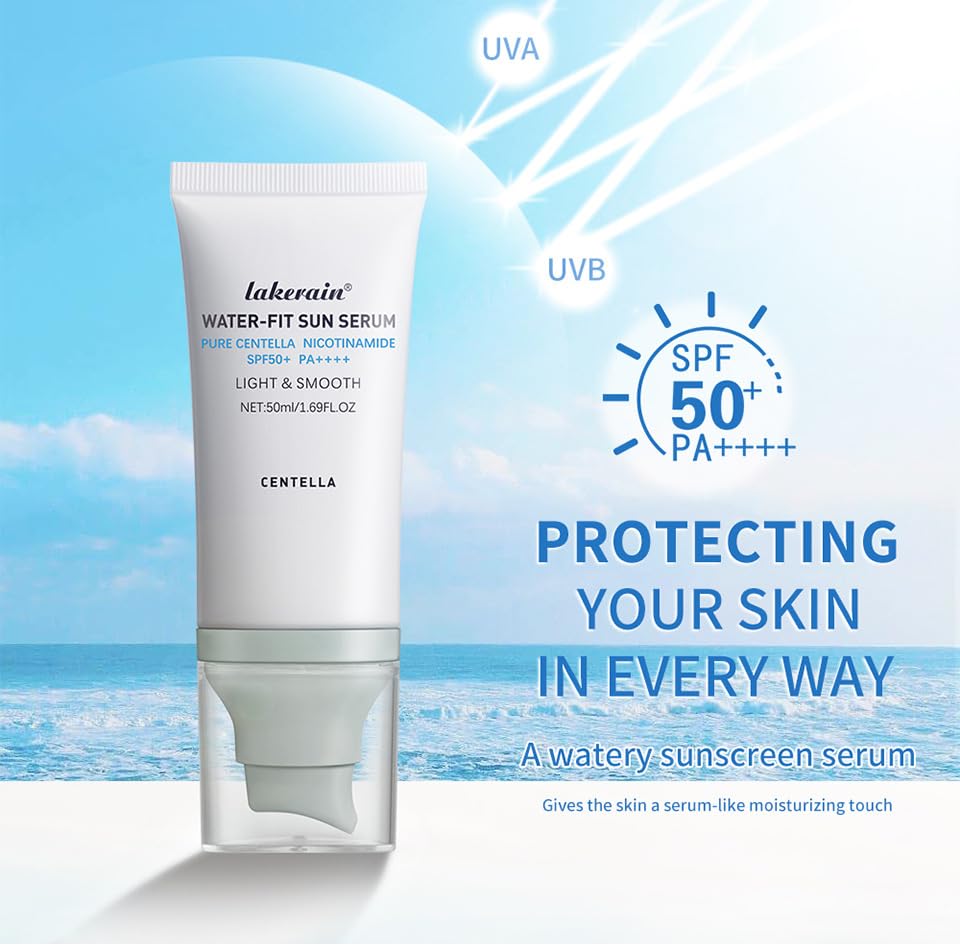 Centella Sunscreen SPF 50, Face Sunscreen for All Skin Water-Fit Sun Serum Lightweight Hydrating (1Pcs Blue)