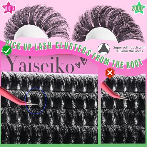 Fluffy Lash Clusters Kit 100D+200D Thick Volume Eyelash Clusters Kit 12-25mm Wispy Individual Lashes D Curl Long Cluster with Lash Bond and Seal Waterproof DIY Lash Extension Kit at Home (KIT-280PCS)