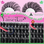 Fluffy Lash Clusters Kit 100D+200D Thick Volume Eyelash Clusters Kit 12-25mm Wispy Individual Lashes D Curl Long Cluster with Lash Bond and Seal Waterproof DIY Lash Extension Kit at Home (KIT-280PCS)
