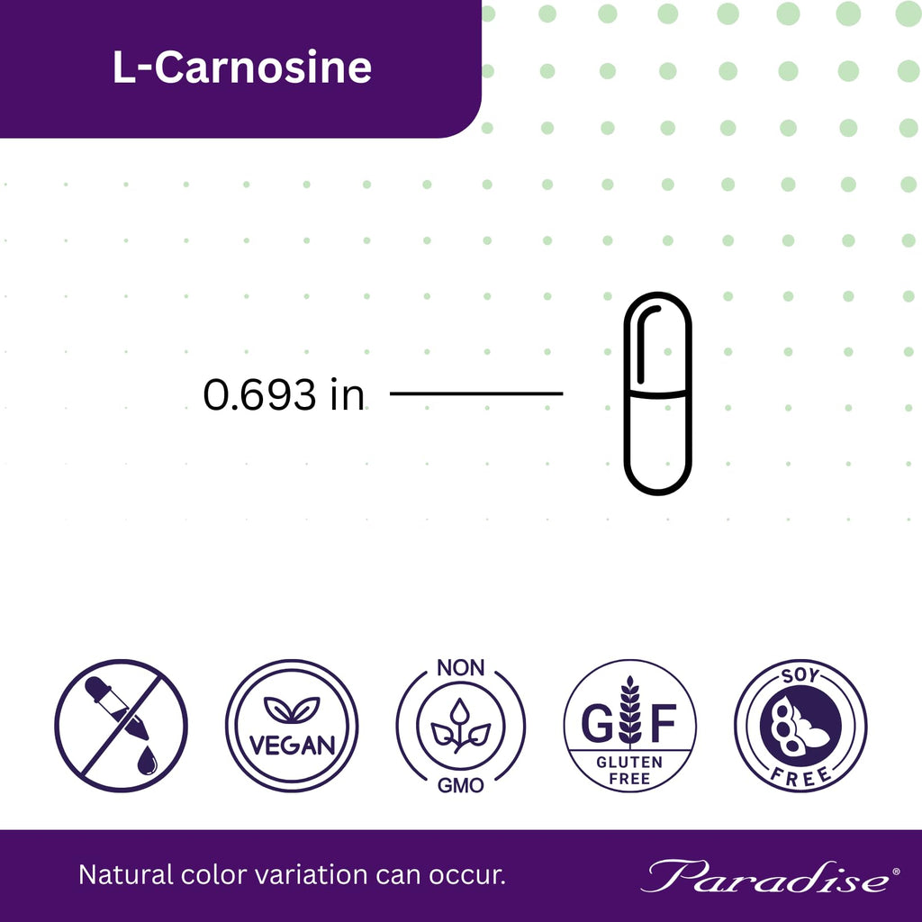 Paradise Herbs L-Carnosine, Super Potent, Ultra Pure, Antioxidant, Vegan, Non GMO, Gluten Free, 60 Vegetarian Capsules