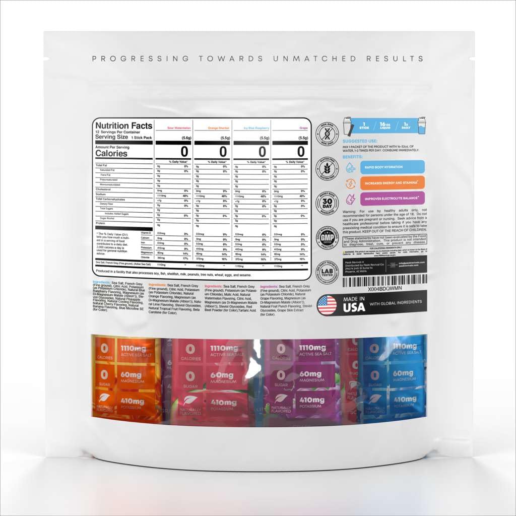 Peak Revival-X Electrolytes Powder Packets - Salt Electrolyte Drink Mix for Rapid Hydration - Non-GMO, Vegan Friendly, Gluten Free & Sugar Free Electrolytes Powder - Variety Pack (12 Packets)