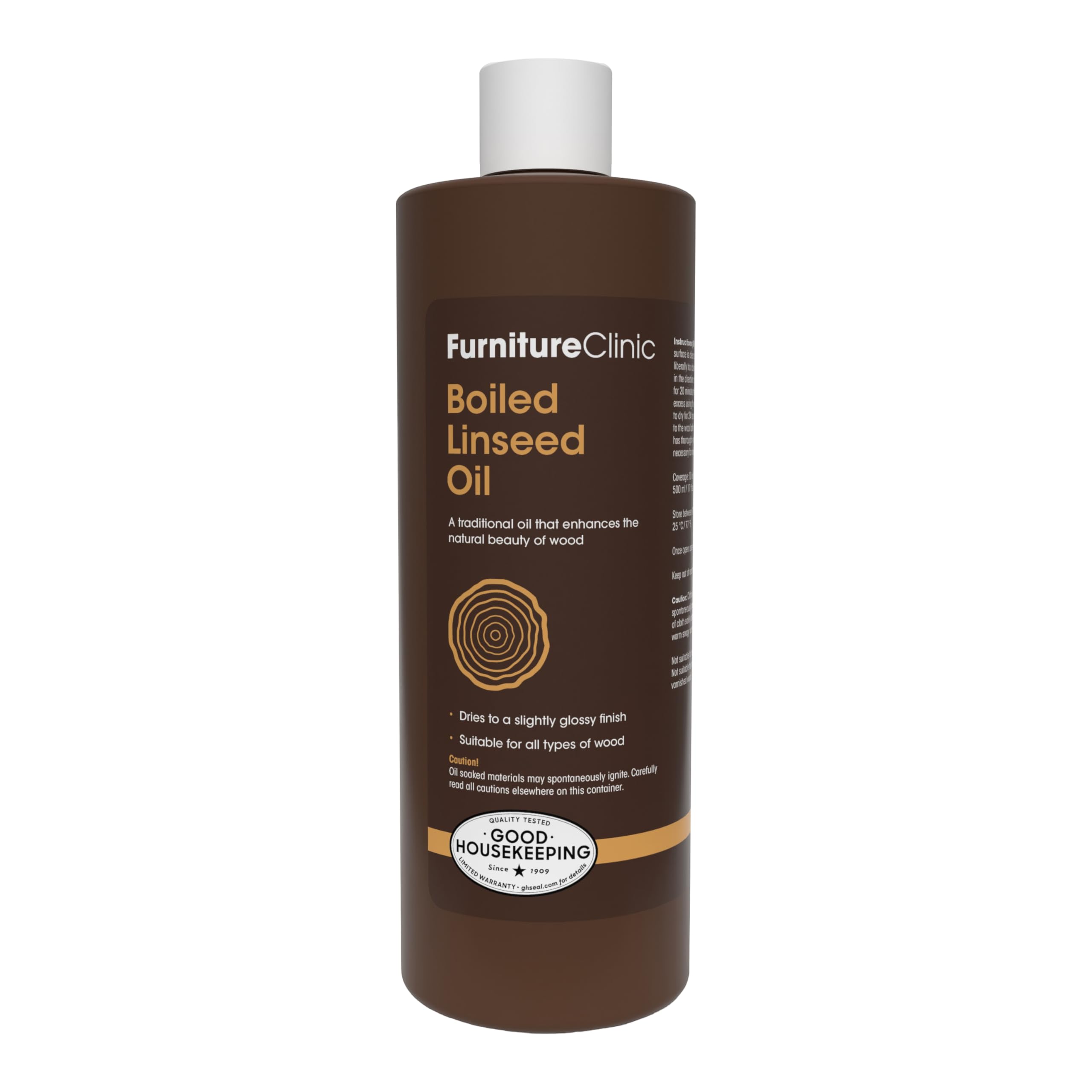 Furniture Clinic Boiled Linseed Oil | 500ml / 17 Fl Oz | Refined Oil for Wood Furniture, Stone & Metal | Fast Drying Glossy Finish | Restore & Protect | for Tables, Cabinets, Handles, & More