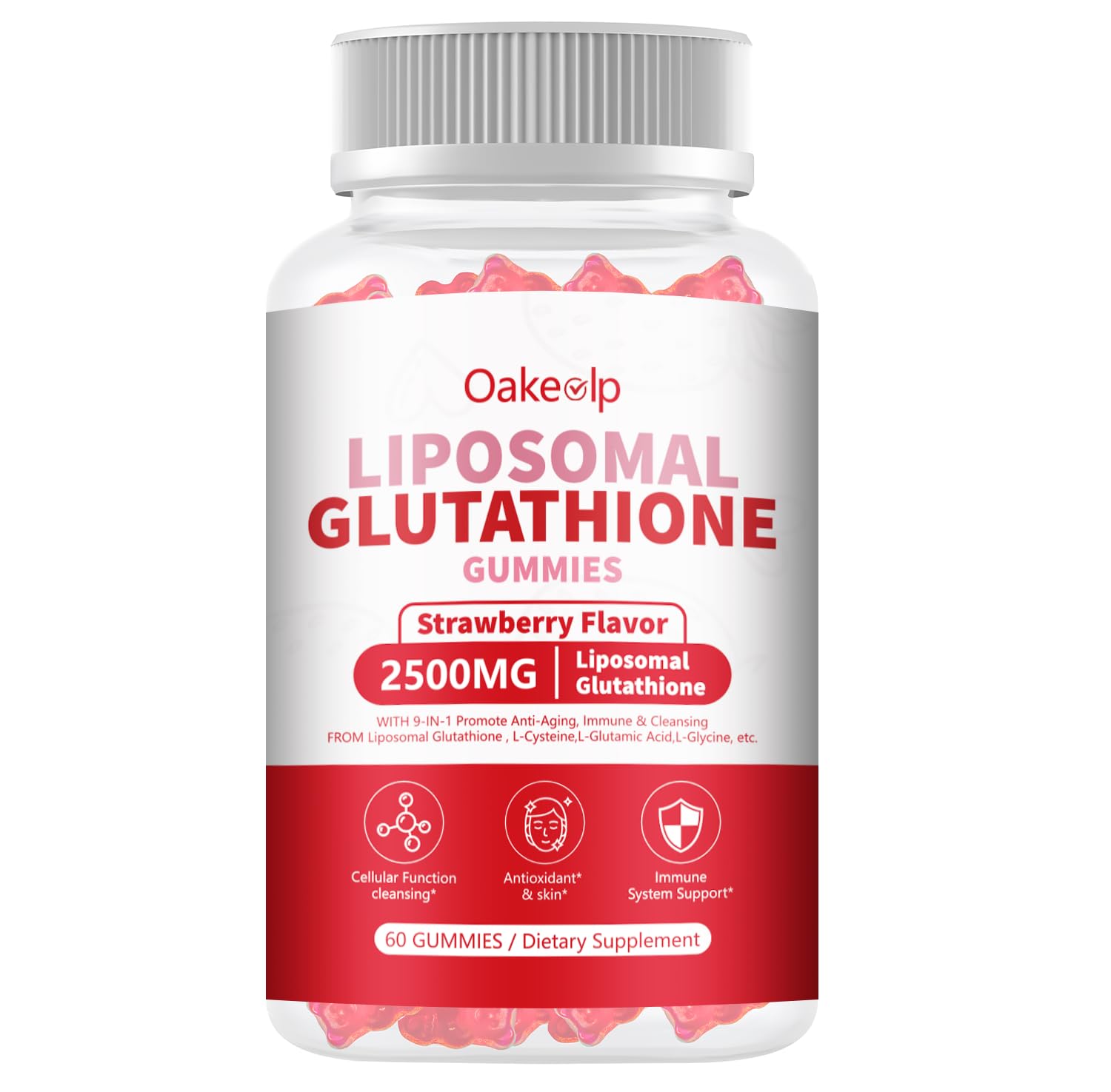 Oakevlp 30 Days Supply 2500MG Liposomal Glutathione Gummies,Enhance 98% Absorption-for Skin whitening & Support Liver Function, Antioxidant for Aging Alleviation