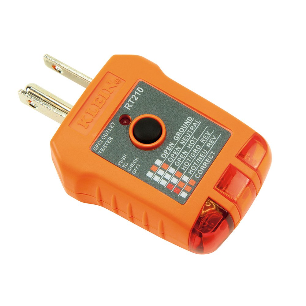 Klein Tools RT210 Outlet Tester, Receptacle Tester for GFCI / Standard North American AC Electrical Outlets, Detects Common Wiring Problems