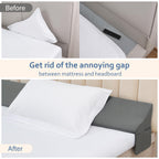 Vekkia Queen Bed Wedge Pillow for Headboard Gap – 0–6" Bed Gap Filler with Firm Foam Support & Extra-Large Pockets – Prevents Lost Pillows, Phones & Small Items(Gray)