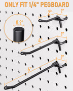 INCLY 60 Pack 2/4/6 Inch Black Pegboard Hooks, 1/4" Heavy Duty