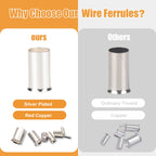 mankk 305 Pcs Wire Ferrules Kits Silver Plated Copper Crimp Terminal Connector 8 Sizes AWG (1/0 2/0 2 4 6 8 10 12) Sleeves Insulated Cord Pin End Terminal