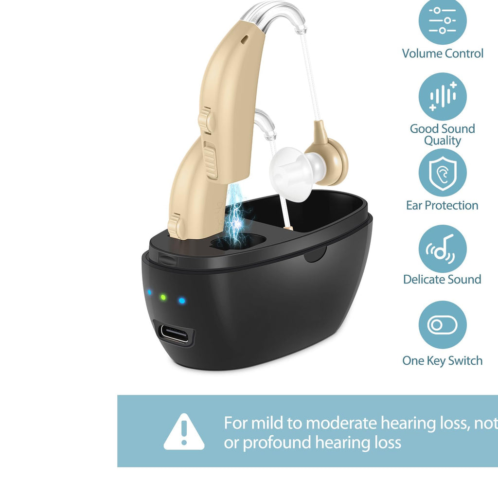 Updated Hearing Aids for Seniors,Rechargeable Hearing Amplifier with Noise Cancelling,Adjustable Volume Control,One Pair Hearing Assist Devices with Charging Box(Black)