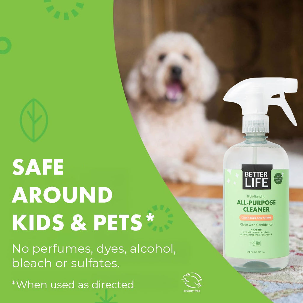 Better Life All Purpose Cleaner - Multipurpose Home and Kitchen Cleaning Spray for Glass, Countertops, Appliances, Upholstery & More - Multi-surface Spray Cleaner - 24oz (Pack of 2) Clary Sage/Citrus