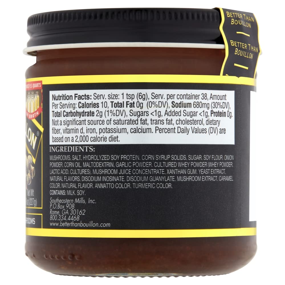 Better Than Bouillon Premium Mushroom Base, Made from Seasoned & Concentrated Mushrooms, Makes 9.5 Quarts of Broth, 38 Servings, 8 OZ (Single)