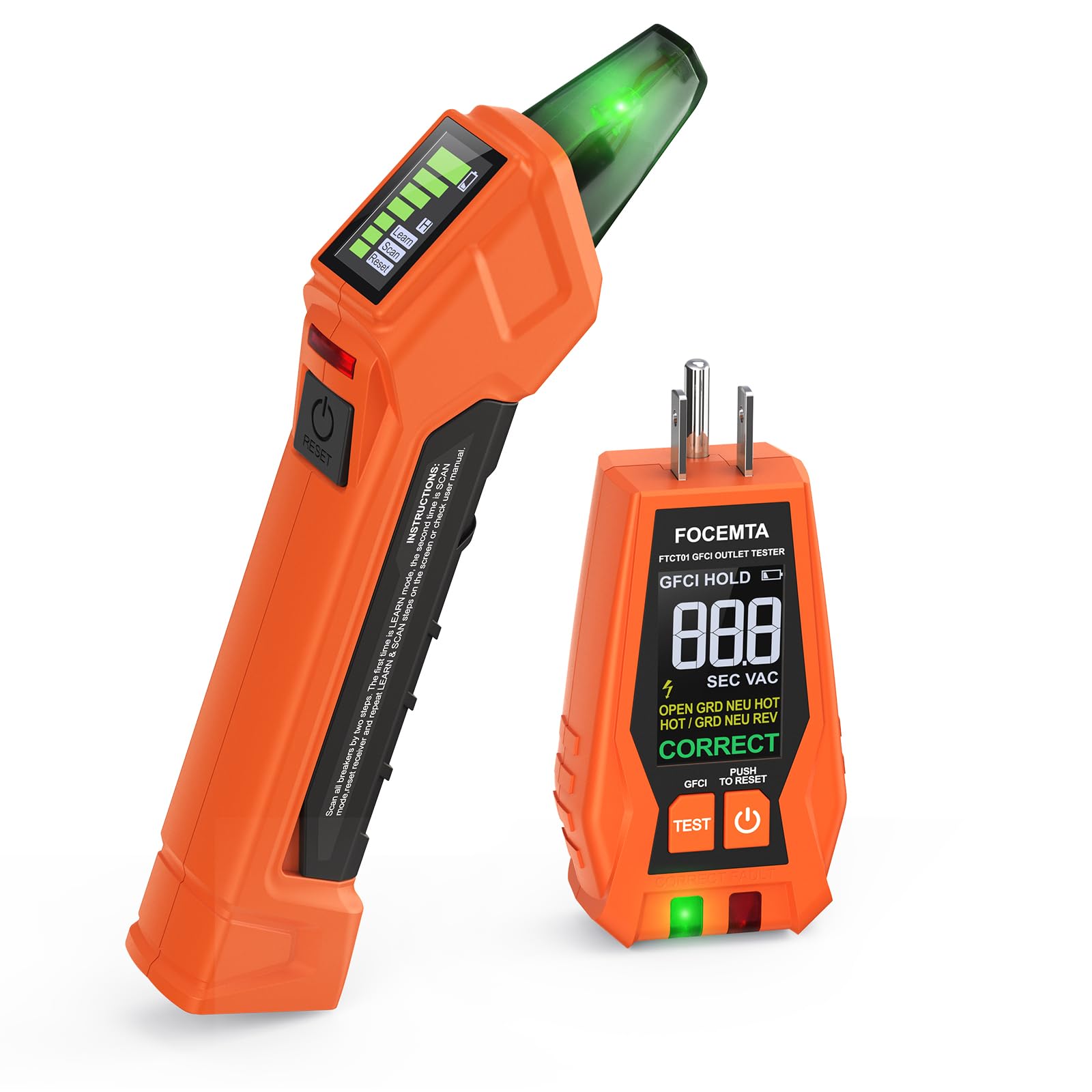 Focemta Circuit Breaker Finder & GFCI Outlet Tester with Digital LCD Display, 90-135V Electrical Circuit Tracer Tool for Electricians/DIY – Lightweight (Includes Batteries & Carrying Case)