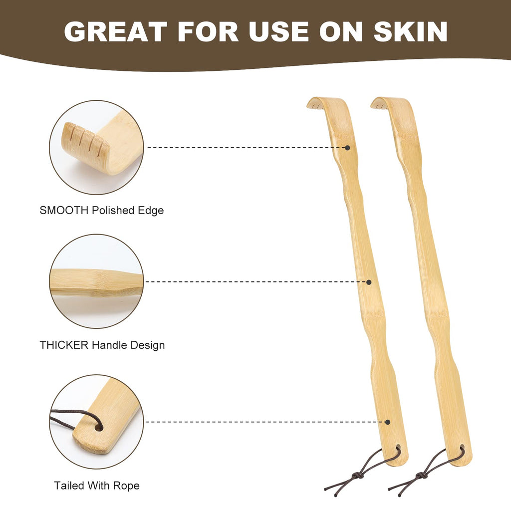YIMICOO 2 Pack Wooden Bamboo Back Scratcher, 17 Inch Long Handle Back Scratchers for Adults Men Women, with Beautiful Gift Packaging