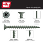 Grip-Rite Exterior Screws - Safe for Use in Treated Lumber - #2 Phillips Bugle Head - Coarse Thread Deck Screws - PrimeGuard Coating - 1lb Box - #9 x 3 - Gray - PTN3S1