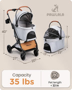 PAWLALA Pet Stroller with Detachable Carrier for Small & Medium Dogs & Cats, Smooth Comfort Ride with Shock-Absorbing Suspension, Foldable Dog Stroller, Compact Storage (Cloud Gray)