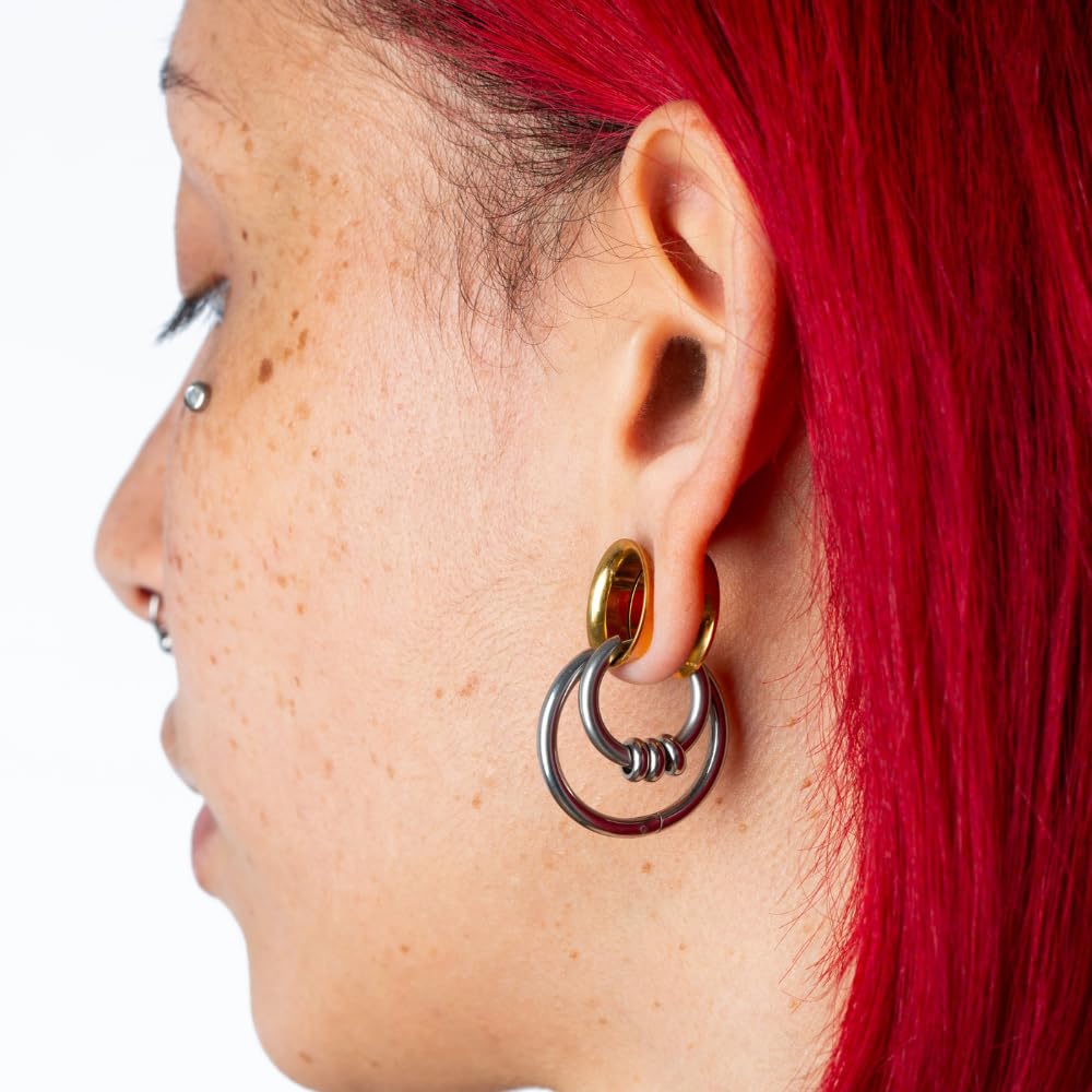 Pierced Owl Gold Plated Stainless Steel Double Flared Tunnel Plug Earrings, Sold as a Pair (12mm (1/2"))