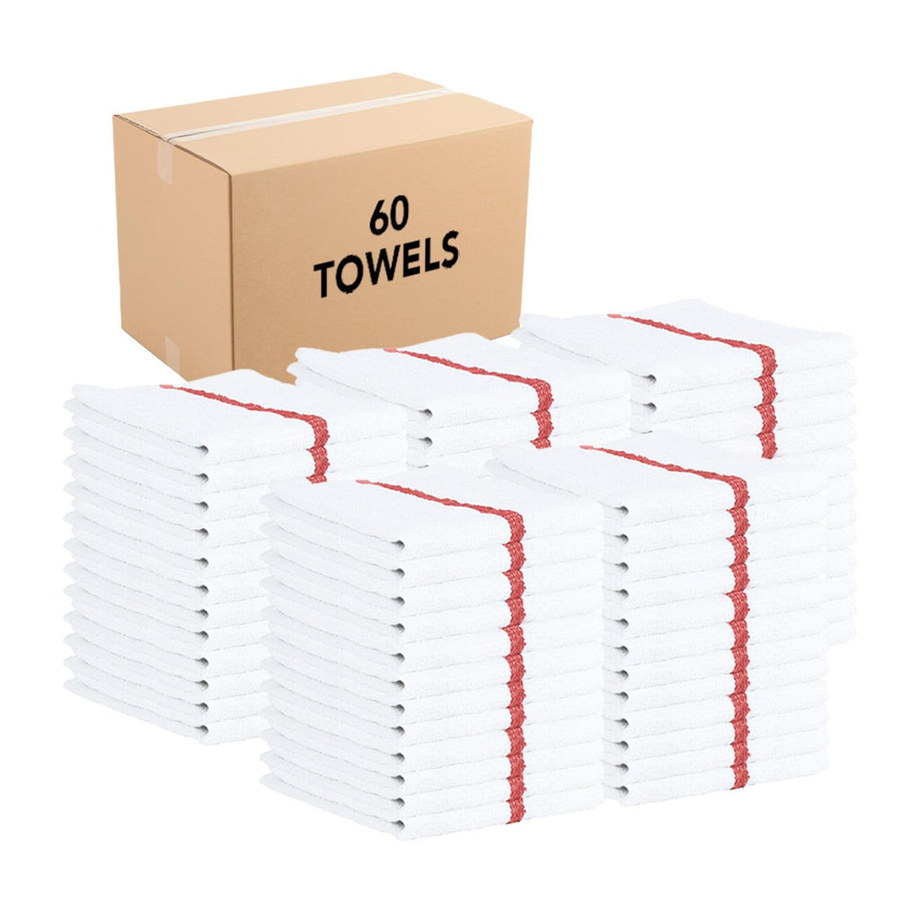 Arkwright Qwick Wick Bar Mop Towels Bulk - (Case of 60) 100% Cotton Quick Dry Dishcloths, Super Absorbent Multipurpose Cleaning Rags for Restaurants, Kitchen, Bathroom, Hotel, 16 x 19 in, Red Stripe