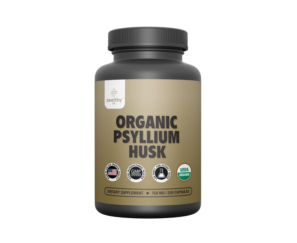 Organic Psyllium Husk Capsules 750 mg, Natural Fiber Supplement for Gut Health* - Alternative to Psyllium Husk Powder, Zealthy Life, 250 Capsules
