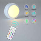SEMSMOKS Puck Lights with Remote Control, Battery Operated LED Push Light Wireless, 13 Color RGB - for Closet, Bedroom Wall, Under Cabinet, Battery Powered Puck Lights. Convenient 3M Stick On, 6 Pack