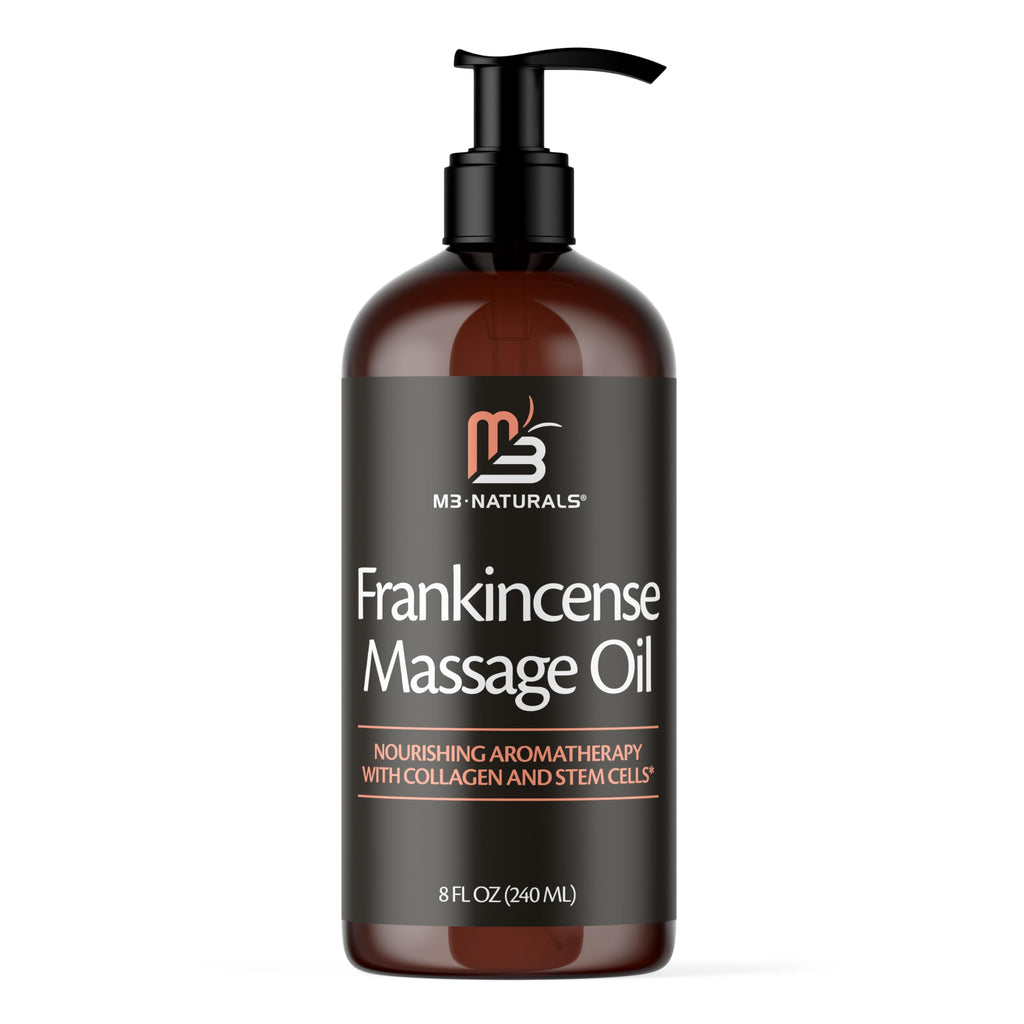 Frankincense Essential Massage Oil for Scars, Stretch Marks & Fine Lines, Firming, Hydrating, Smoothing & Calming Formula with Collagen, Stem Cells, Lavender & Grapefruit, 8 fl oz, by M3