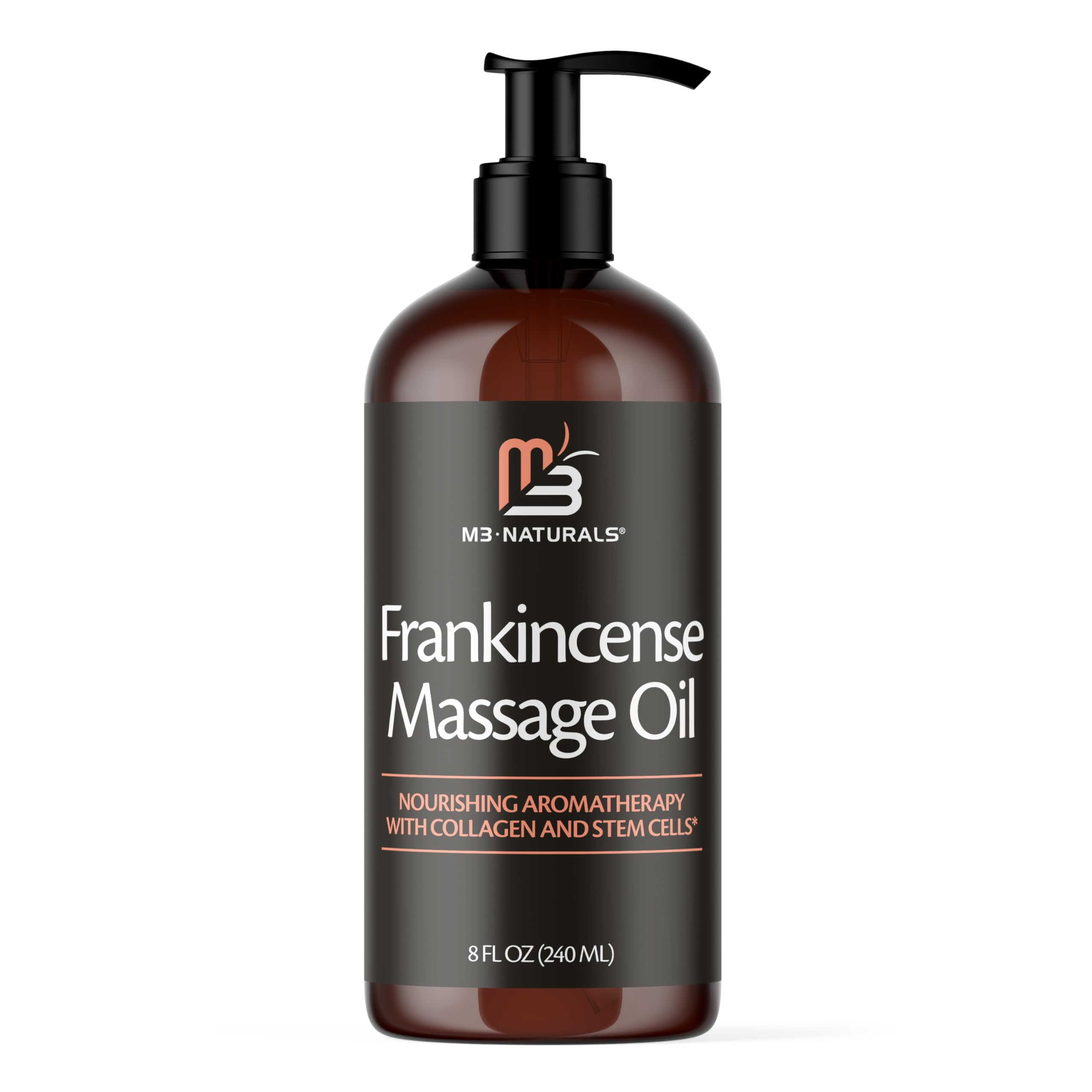 Frankincense Essential Massage Oil for Scars, Stretch Marks & Fine Lines, Firming, Hydrating, Smoothing & Calming Formula with Collagen, Stem Cells, Lavender & Grapefruit, 8 fl oz, by M3