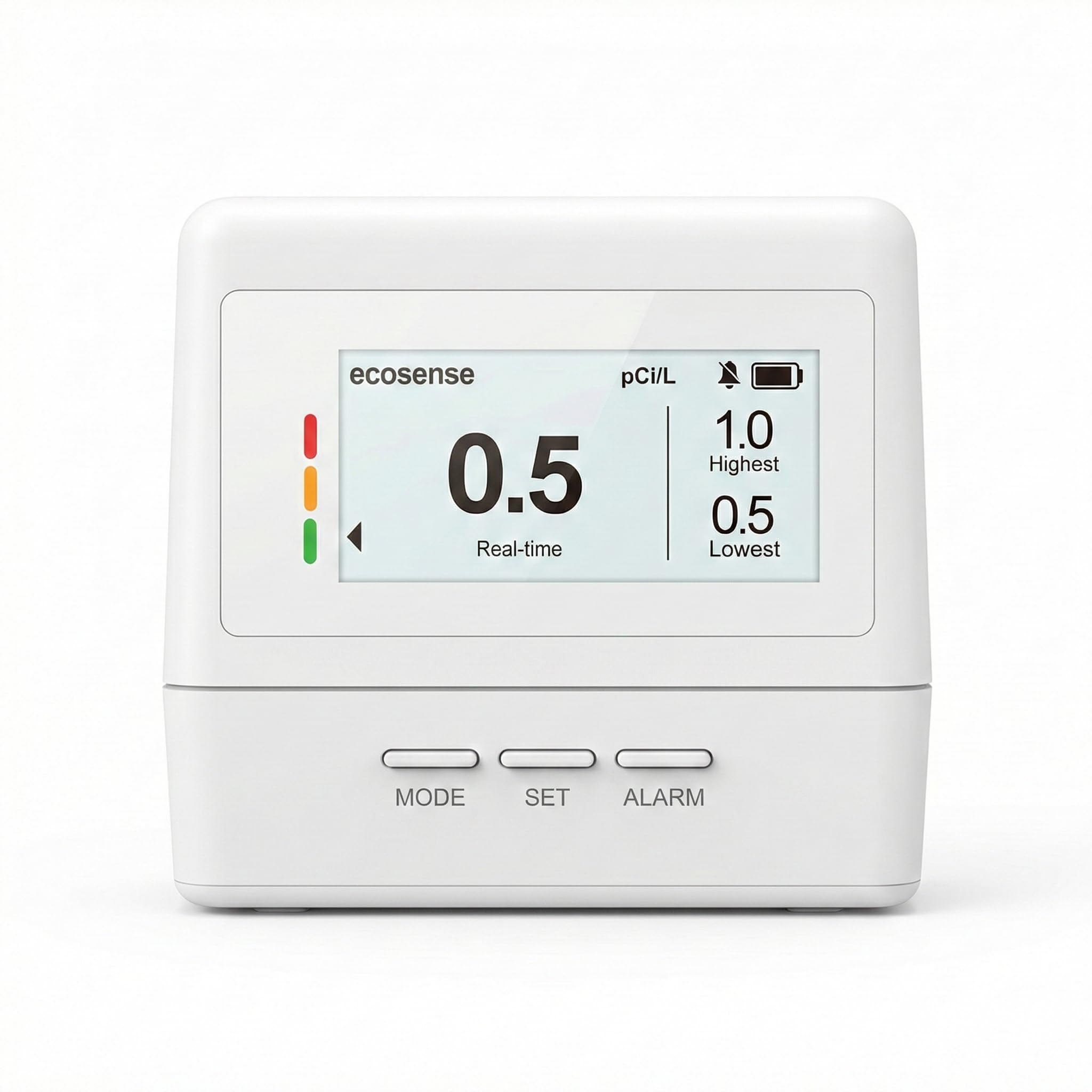 Ecosense EcoQube Flex Smart Radon Detector - Battery Powered Continuous Radon Monitor for Home Use with Always-On Display, Bluetooth App, Daily, Weekly, Monthly & Yearly Fluctuations on App