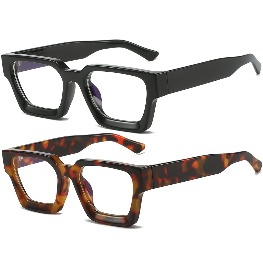 AIEYEZO Square Thick Frame Glasses for Women Men Fashion Blue Light Glasses Trendy Chic Computer Eyeglasses (Black + Tortoise)