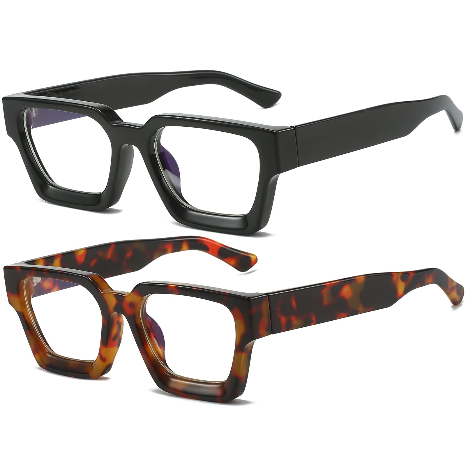 AIEYEZO Square Thick Frame Glasses for Women Men Fashion Blue Light Glasses Trendy Chic Computer Eyeglasses (Black + Tortoise)