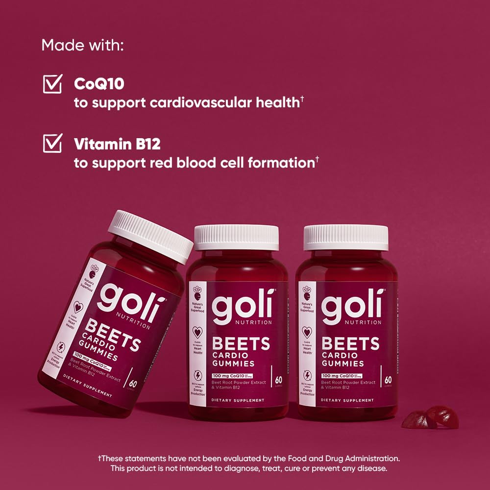 Goli Beets Cardio Gummies with CoQ10 and Vitamin B12 - Beetroot Extract - Cardiovascular Wellness - Vegan, Non-GMO, Gluten-Free - 300 Count (5 Pack)