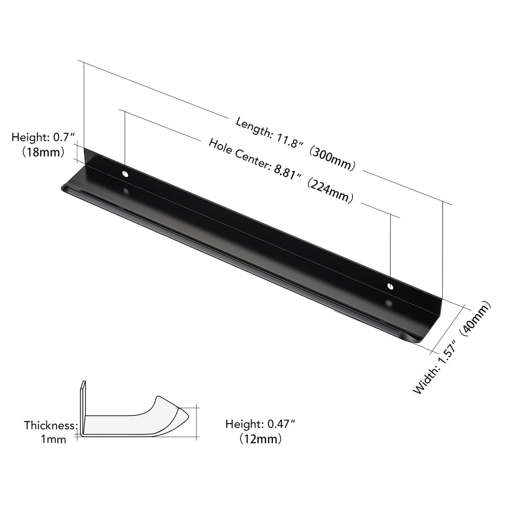 Ravinte Hardware 8 Pack Black Cabinet Handles, 11.8 Inch (300mm) Finger Edge Pulls, 8.8 Inch Hole Center, Finger Pulls for Cabinets