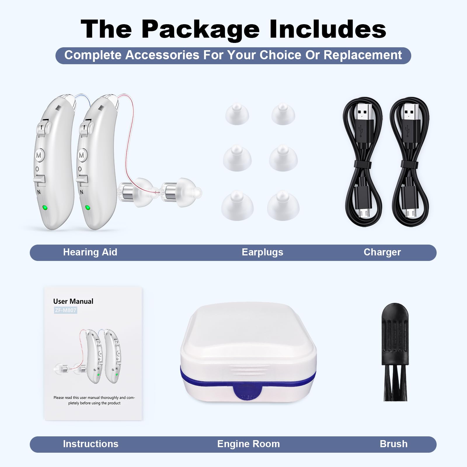 Digital hearing aids for Seniors with noise reduction, rechargeable BTE hearing aid for adults with hearing loss with volume control.