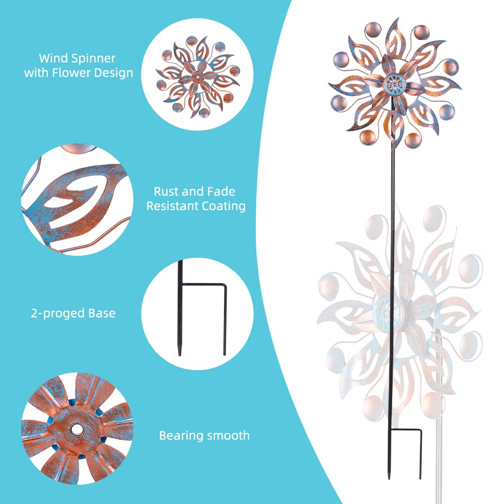 VEWOGARDEN 2PCS Metal Wind Spinners, Waterproof Wind Sculptures & Spinners Small Garden Art Outdoor Wind Spinner Kinetic Wind Spinner for Yard and Lawn