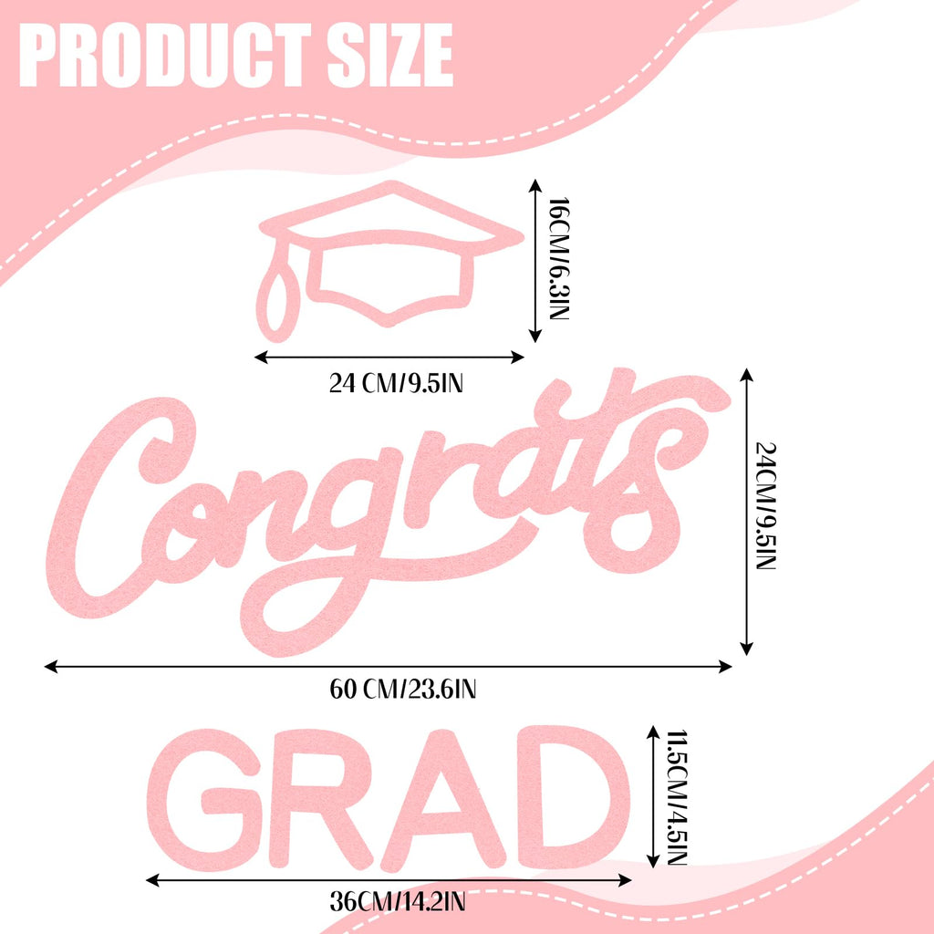 Mindsoft Pink Felt Congrats Grad Sticker Sign for Backdrop Graduation Decor for Party Congrats Grad Class of 2026 Event Letter Sign Graduation Party Balloon Arch Backdrop Decor Supplies