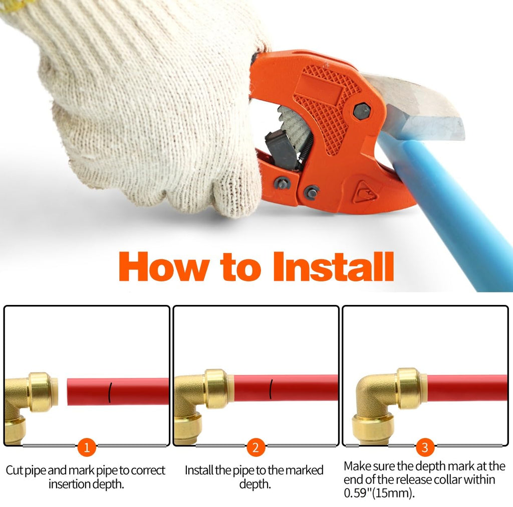 6 Pack Push-to-Connect Plumbing Fittings, 1/2" Pushfit Elbow Fittings with Disconnect Clip for Copper, PEX, CPVC Pipe