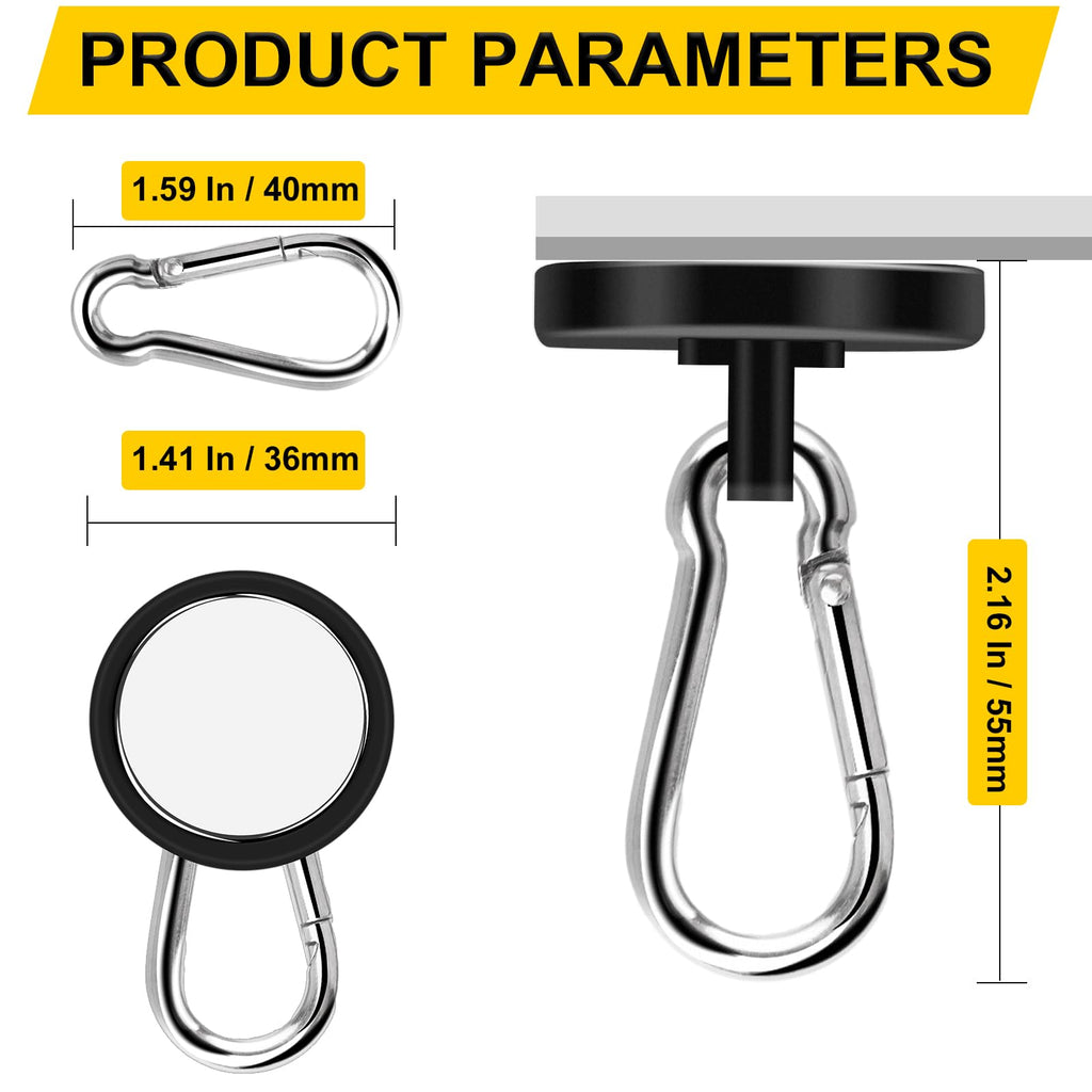 DIYMAG Magnetic Hooks,Black 4 Pack 150LBS Heavy Duty Magnet Hooks