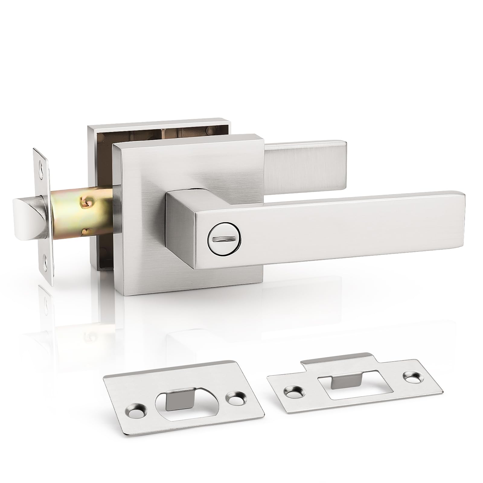 KNOBWELL 20 Pack Heavy Duty Square Door Handle Brushed Nickel Door Lever with Lock Bed and Bath Privacy Handle Bulk Door Knobs(No Key)