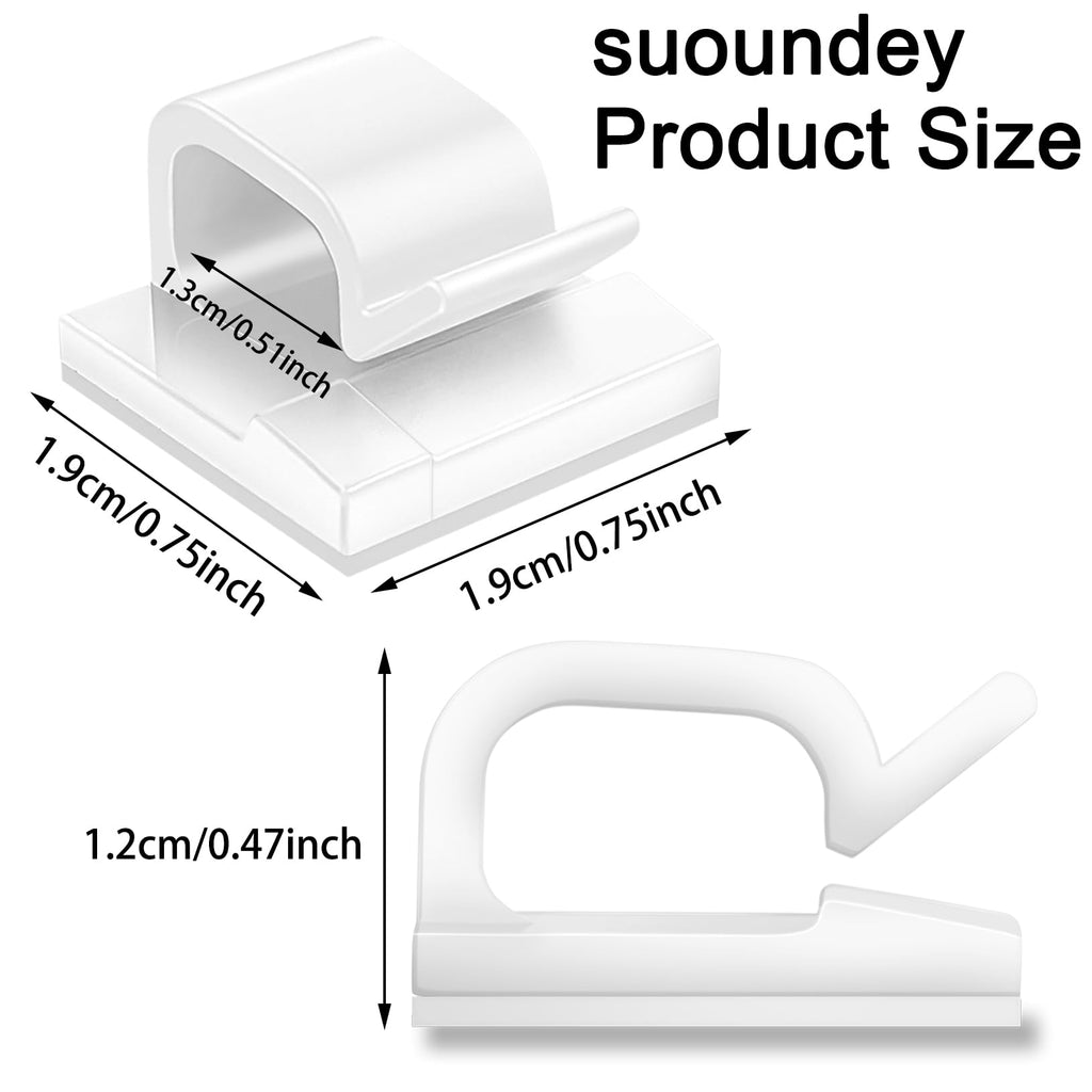 130 Pcs Cable Clips, Adhesive Cable Organizer Cord Holder Wire Clip Wire Management Self Adhesive Hooks Wire Holder for Office, Home(White, 130PCS-Large)