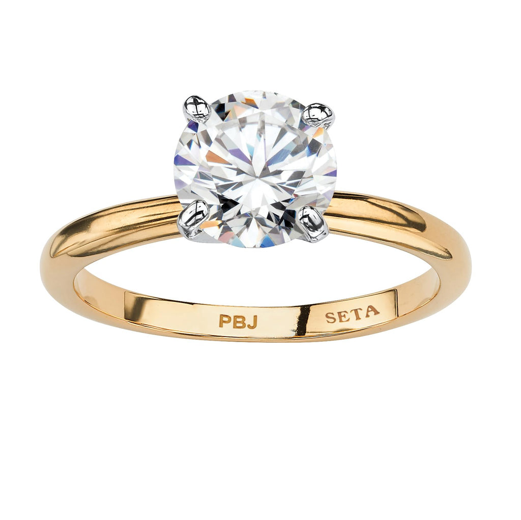 Palm Beach Jewelry PalmBeach Yellow Gold-plated Platinum-Plated or Silvertone Round Cubic Zirconia Solitaire Engagement Ring Sizes 5-10 Size 6