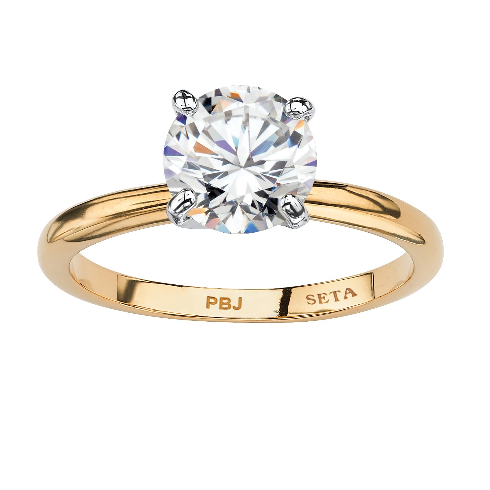 Palm Beach Jewelry PalmBeach Yellow Gold-plated Platinum-Plated or Silvertone Round Cubic Zirconia Solitaire Engagement Ring Sizes 5-10 Size 6