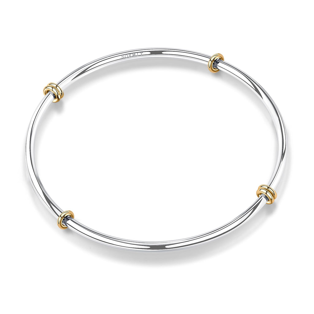 NOKMIT Two-Tone Stackable Bangle for Women High Polished Thin Interlocking Stainless Steel Bracelets Classic Plain Non-Tarnish Gold&Silver Mixed Metal 1PC/3PCS (1pc, 8.0inch)