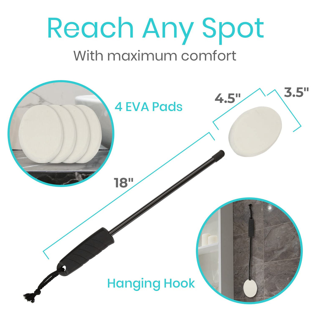 Vive Bendable Lotion Applicator for Your Back - Easily Apply Sunscreen, Self Tanner, Moisturizer, & Cream to Feet, Back, & Body - Long Handled Shower Wand Brush for Women & Men - Reusable, Washable
