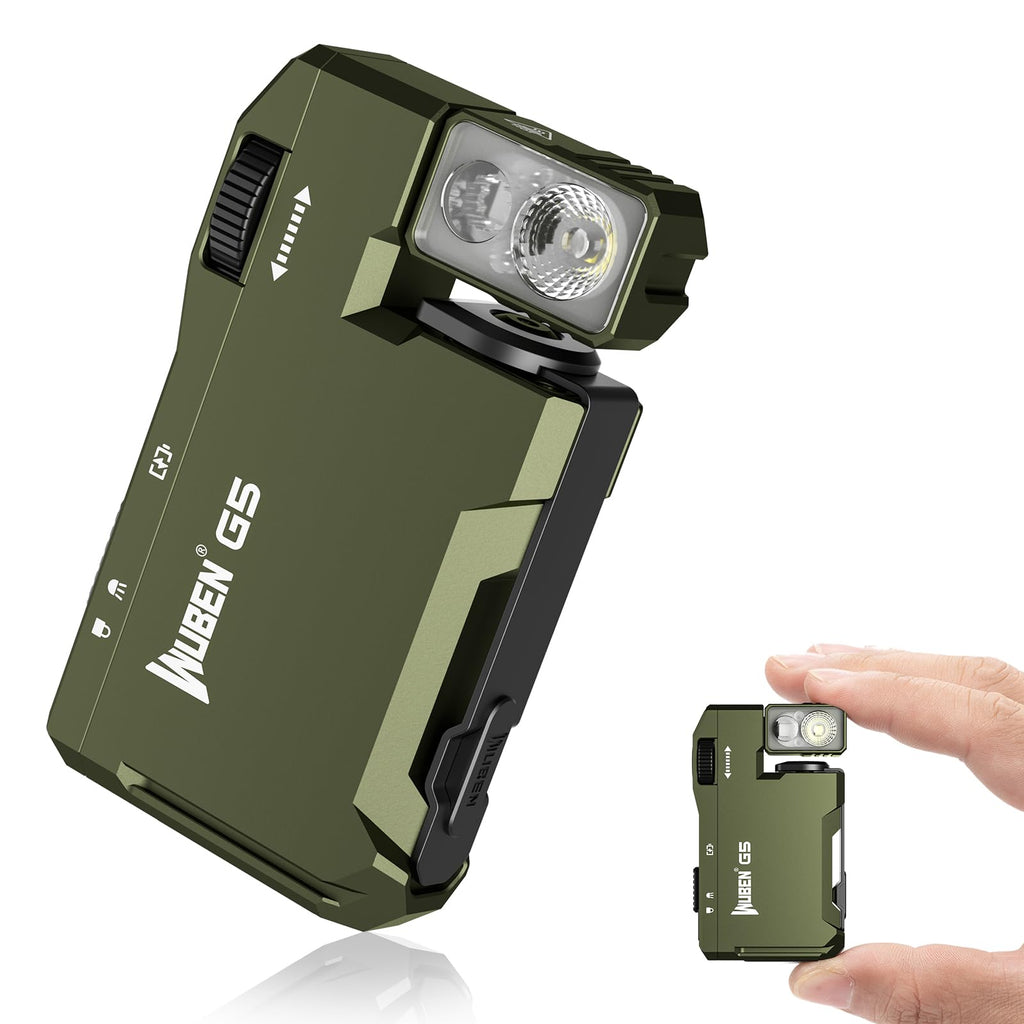 WUBEN G5 Rechargeable EDC Flashlight, Powerful RGB Flashights, 400 Lumens Portable Flat Mini Flashlights, IP65 Waterproof Multi-Mode Magnetic Small Keychain Flashlight for Camping, Emergency (Green)