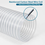 Qucship PVC Dust Collection Hose 4" x 10', Puncture-Resistant, Flexible Clear PVC Fume Hose with Carbon Steel Wire Coil for Dust Collection Systems