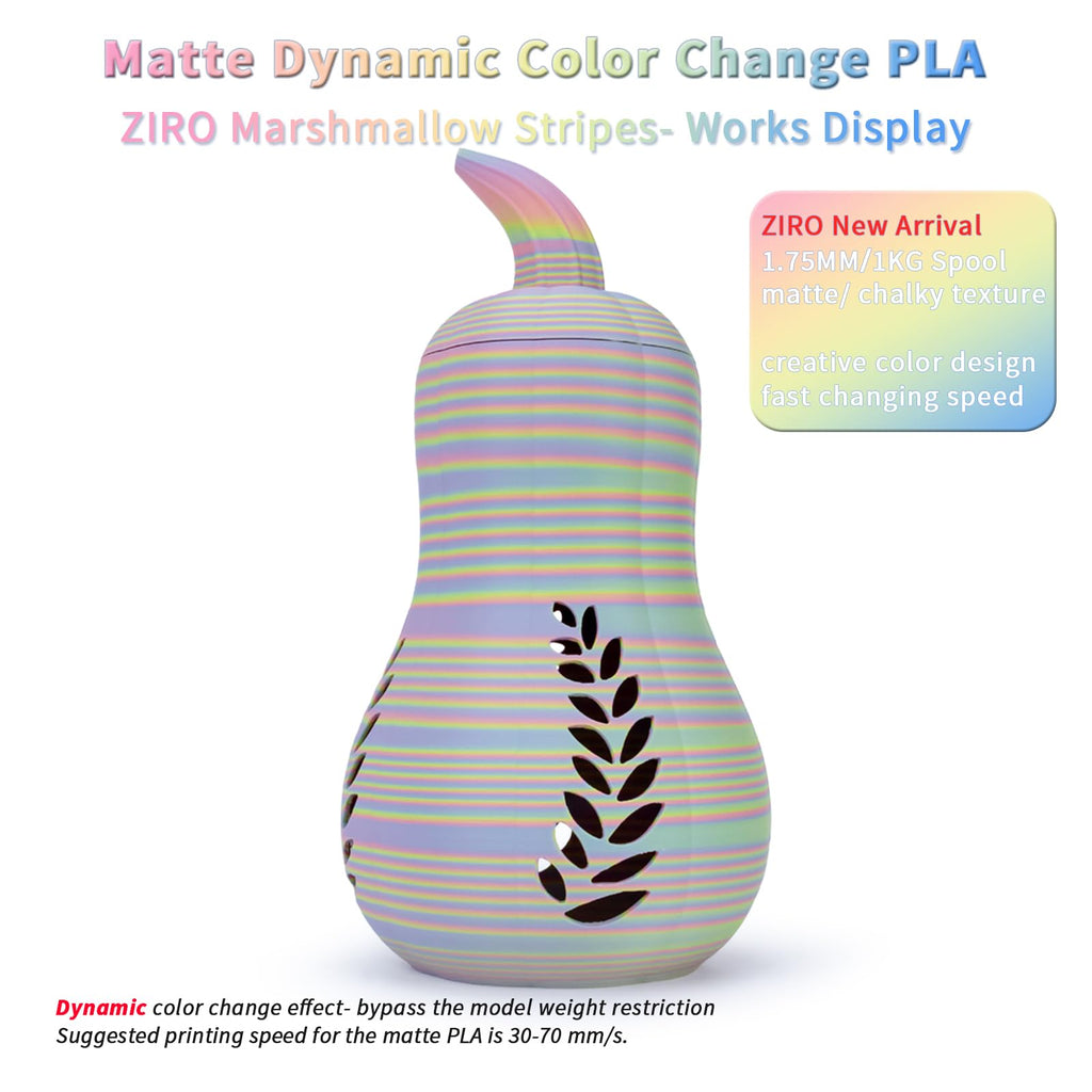 ZIRO Dynamic Color Change PLA, for 3D Printing, 1KG, Marshmallow Stripes