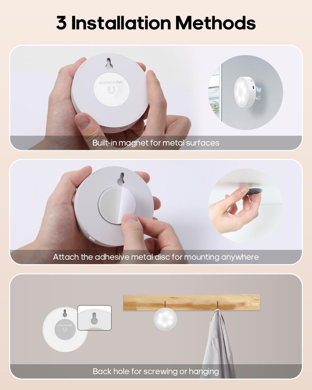 Puck Lights with Remote, Rechargeable 13 RGB Colors Tap Lights, 3 Pack