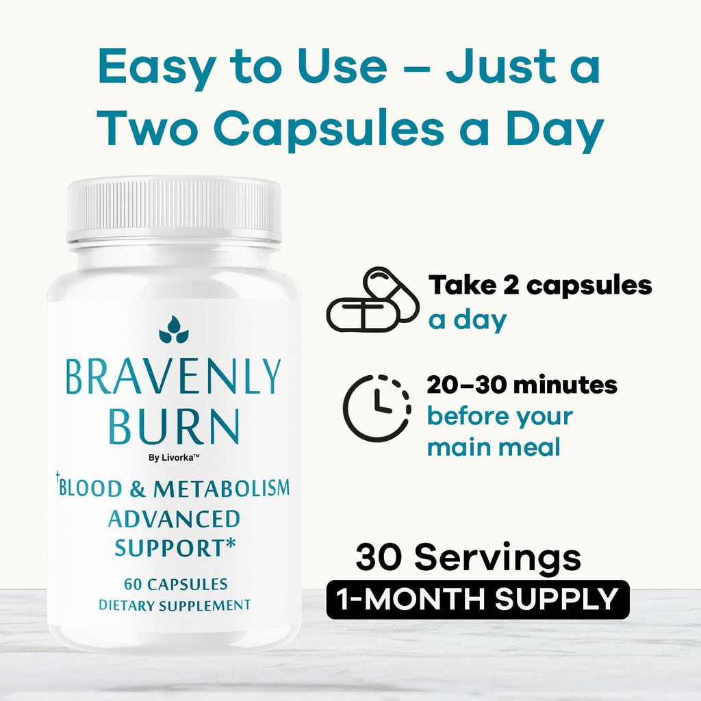 Bravenly Burn Pills - Official BravenlyBurn Capsules Supplement Support Premium Advanced Formula All Natural Digestive Support for Gut Health Overall & Wellness, 60 Capsules for 1 Month