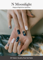 ohora Semi Cured Gel Nail Strips (N Moonlight) - Halloween Nails, Salon-Quality, Works with Any Lamps, Long Lasting, Easy to Apply & Remove - Includes 2 Prep Pads, Nail File & Wooden Stick
